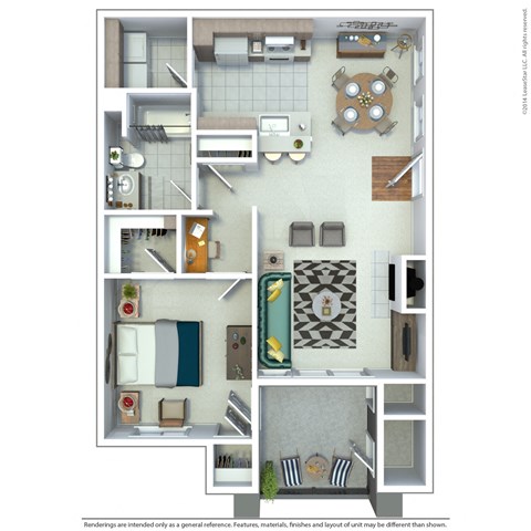 Floor plan for 1 bed, 1 bath, 811 sqft